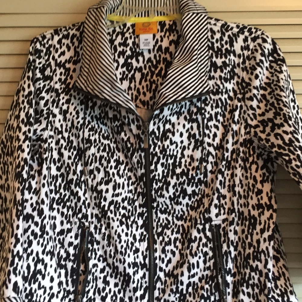 Ruby Road 14P Black White Abstract Full Zip Jacket